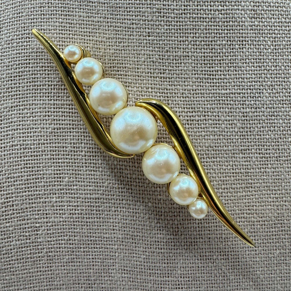 Monet Gold-Tone Brooch with Ivory Pearls